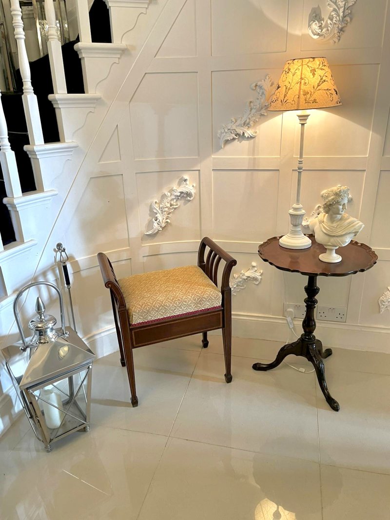 Antique Edwardian Freestanding Quality Mahogany Inlaid Piano Seat - Image 2